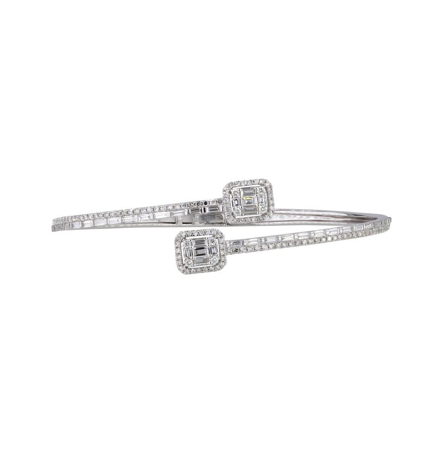 Sabel Collection White Gold Baguette and Round Diamond Bangle